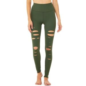 ALO YOGA Hunter Green Ripped Warrior Leggings